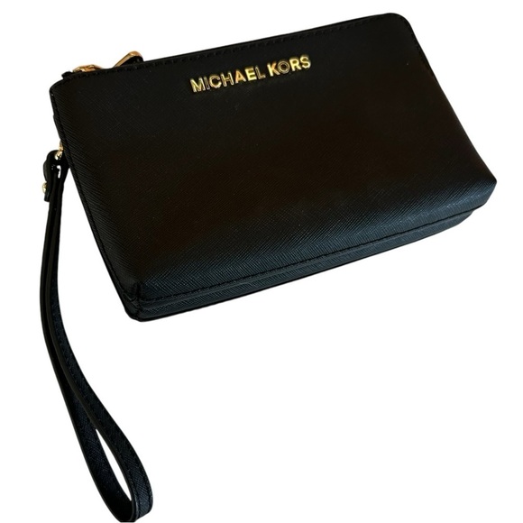 Michael Kors Jet Set Double Zip Black Wristlet Wallet - Picture 1 of 11